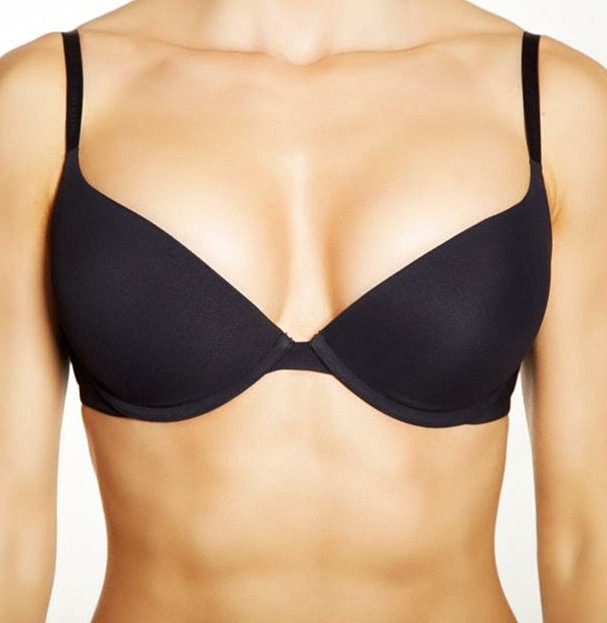 Black push-up bra on a model.
